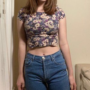 Purple Floral Cropped T-shirt